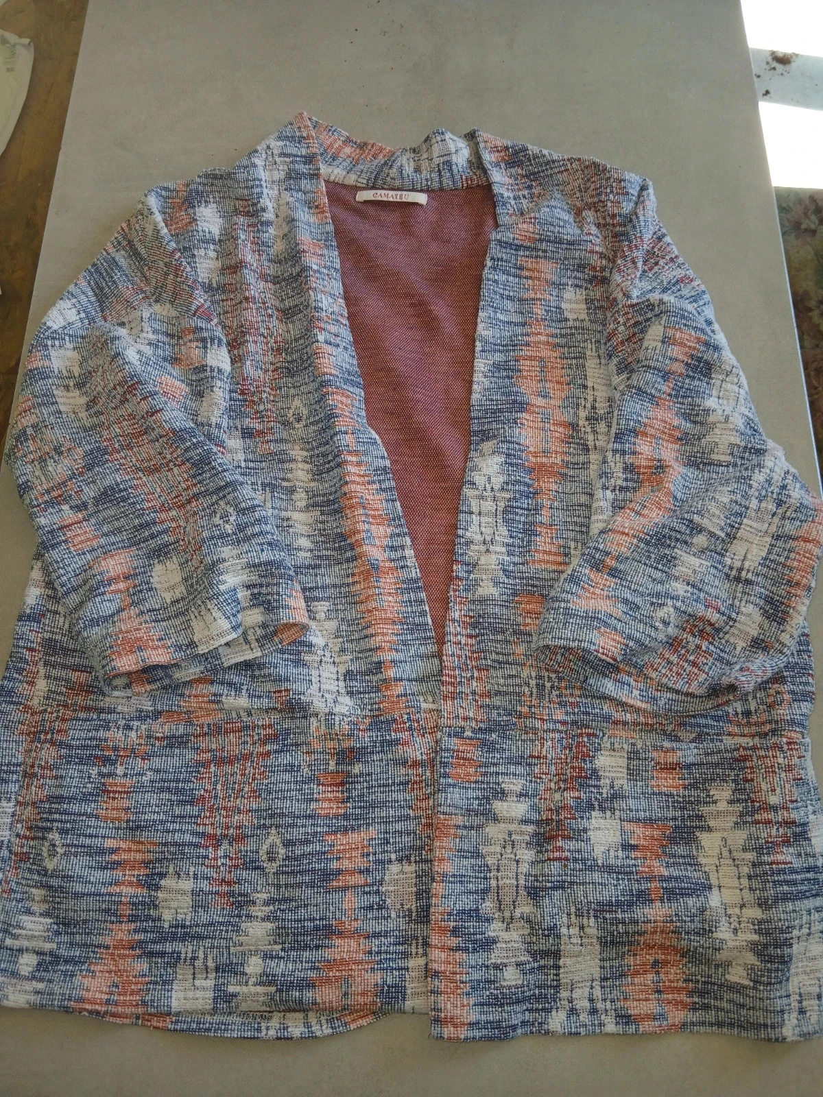 Veste kimono Camaïeu – Imprimé ethnique bleu/corail – Taille L